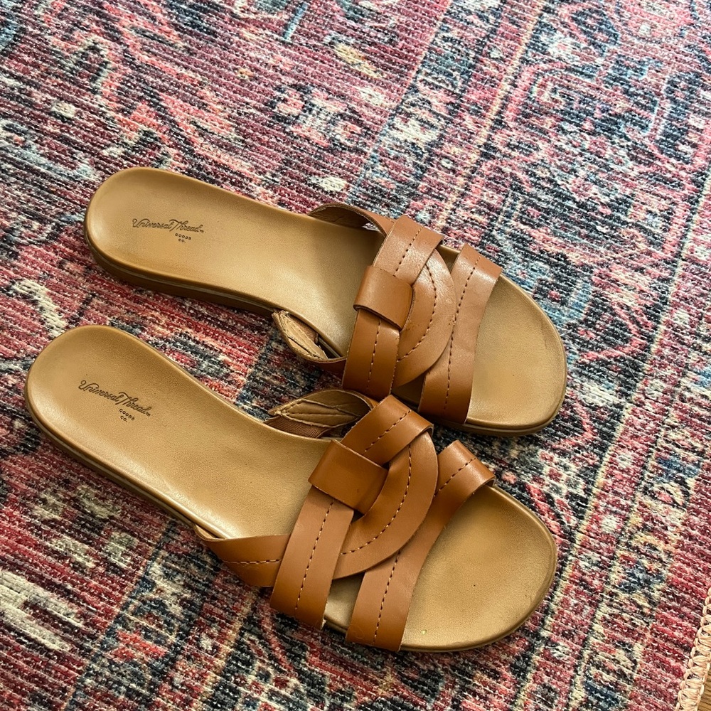 Universal Thread Tan Woven-Strap Slide Sandals